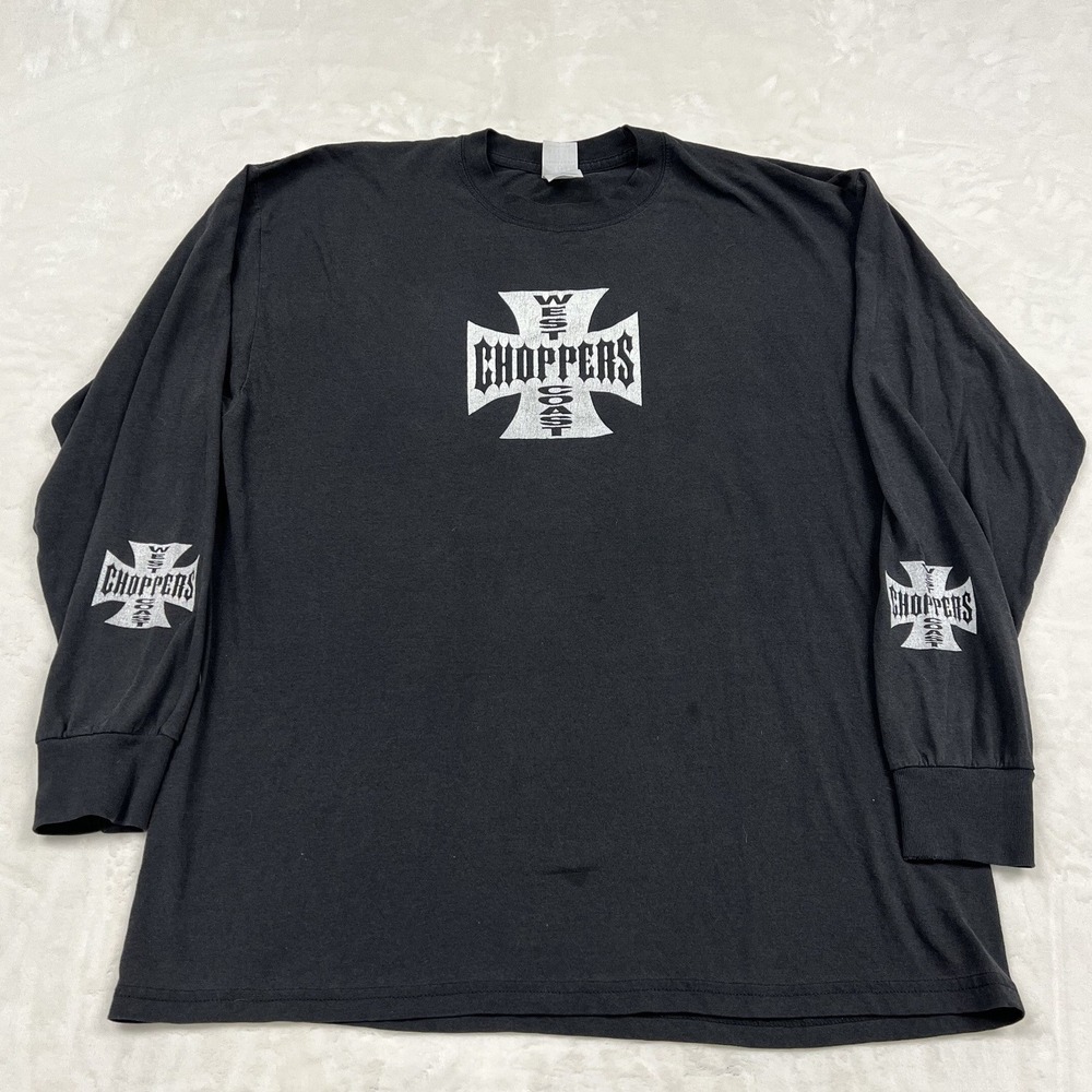West Coast Choppers Graphic Tee Mens XL Black Long Sleeve Iron Cross Long Beach